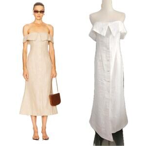 Camila Coelho Harlow Midi Dress Ivory size Small off shoulder Foldover Neckline